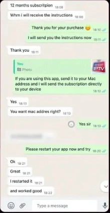 Customer confirming their IPTV app setup worked well