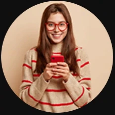 Woman using a red phone